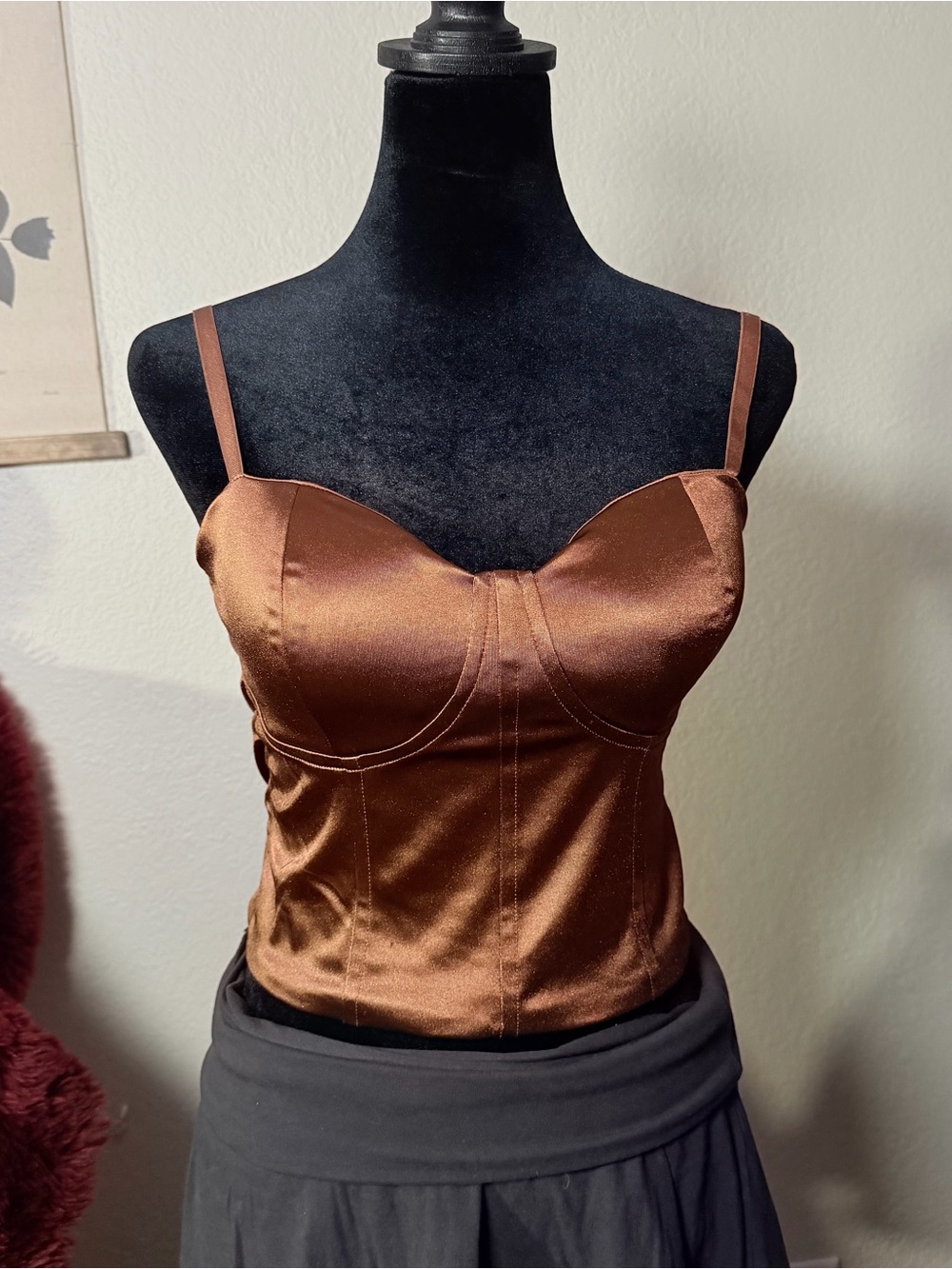 Express Brown Padded Satin Corset Tank Top